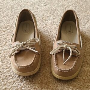 Sperry Tan Suede Loafers with Decorative Laces
